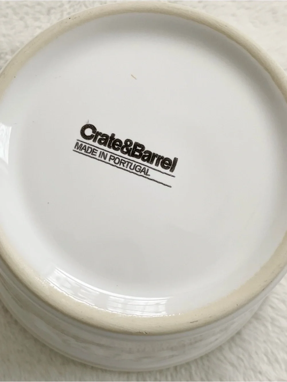 Crate & Barrel White POPCORN Bowl Embossed Stoneware Portugal